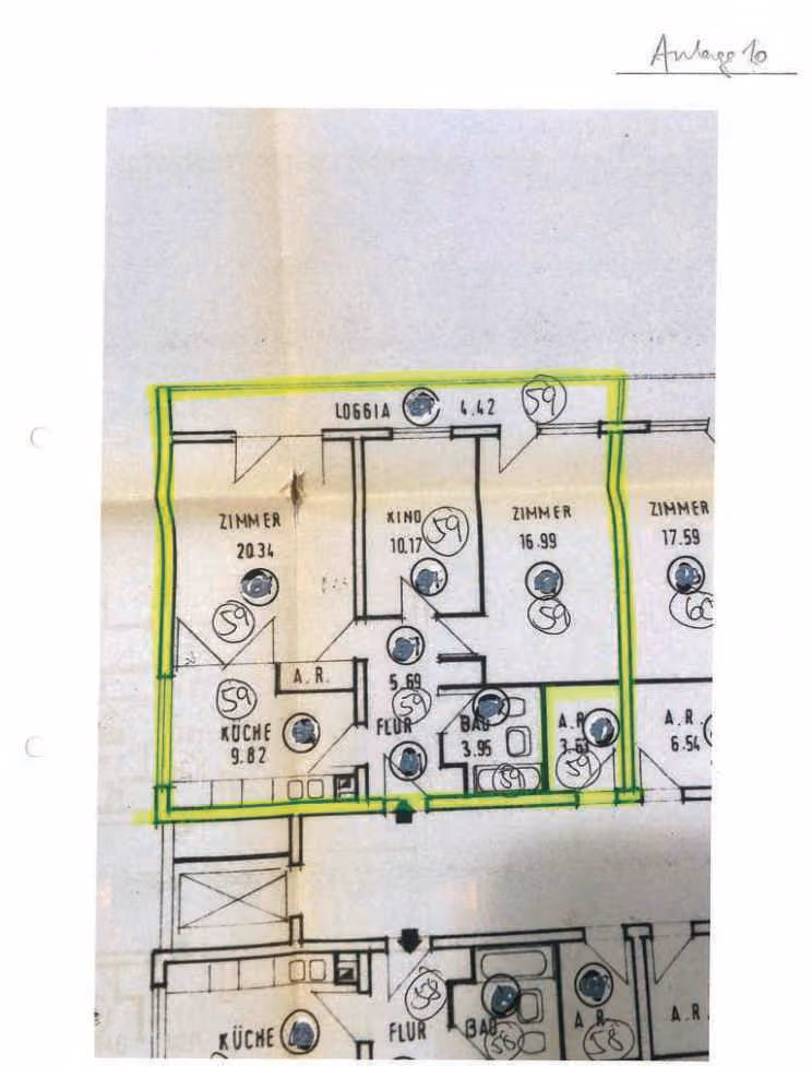 Zwangsversteigerung Eigentumswohnung in Frankfurt am Main, Bonames – Grundriss der Wohnung Nr. 59 im 7. Obergeschoss.