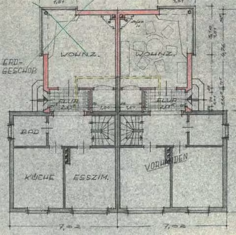 Zwangsversteigerung Doppelhaushälfte in Nordhorn, Blanke – Archiv-Grundriss des Erdgeschosses aus den Bauakten.