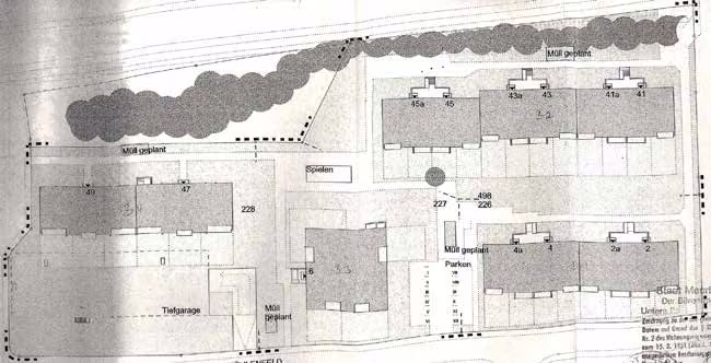 Zwangsversteigerung Eigentumswohnung in Meerbusch, Osterath – Lageplan der Liegenschaft mit Umrandung des Baukörpers B2.