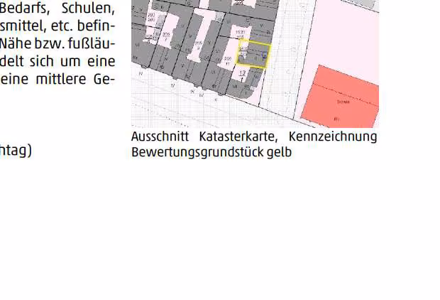 Zwangsversteigerung Büro in Berlin, Kreuzberg – Ausschnitt aus der Flur- und Katasterkarte mit gelber Kennzeichnung des Grundstücks.