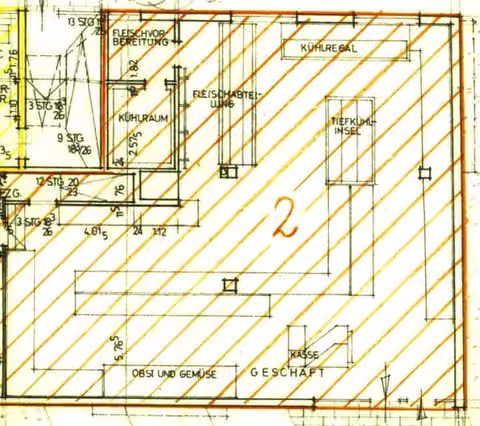 Zwangsversteigerung Büro in Mülheim an der Ruhr, Dümpten – Grundrisszeichnung des Teileigentums Nr. 2 im Erdgeschoss mit Funktionsräumen.
